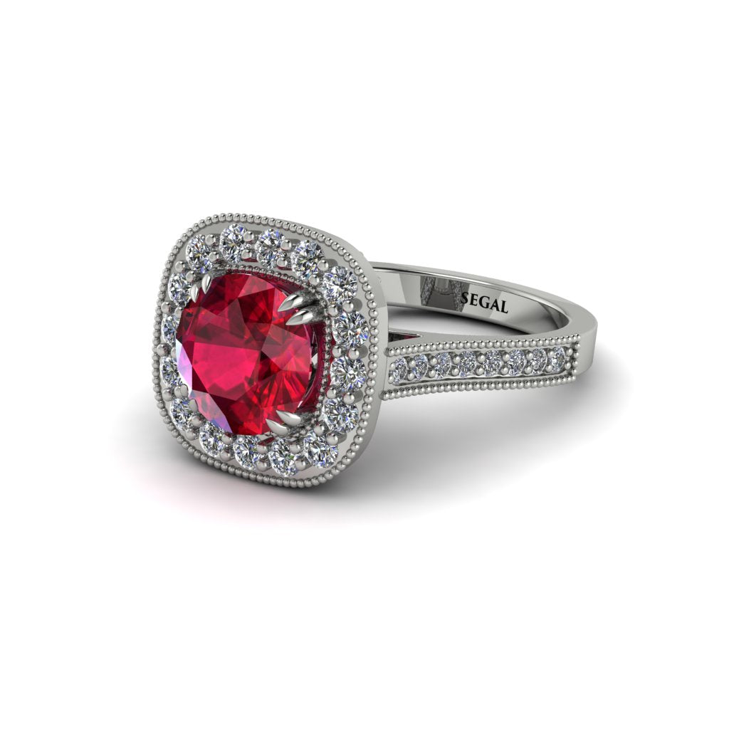 Milgrain Halo Round Ruby Engagement Ring - Odette No. 12
