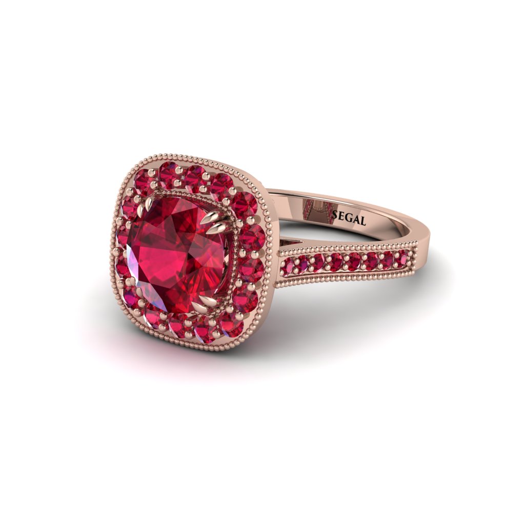 Milgrain Halo Round Ruby Engagement Ring - Odette No. 56