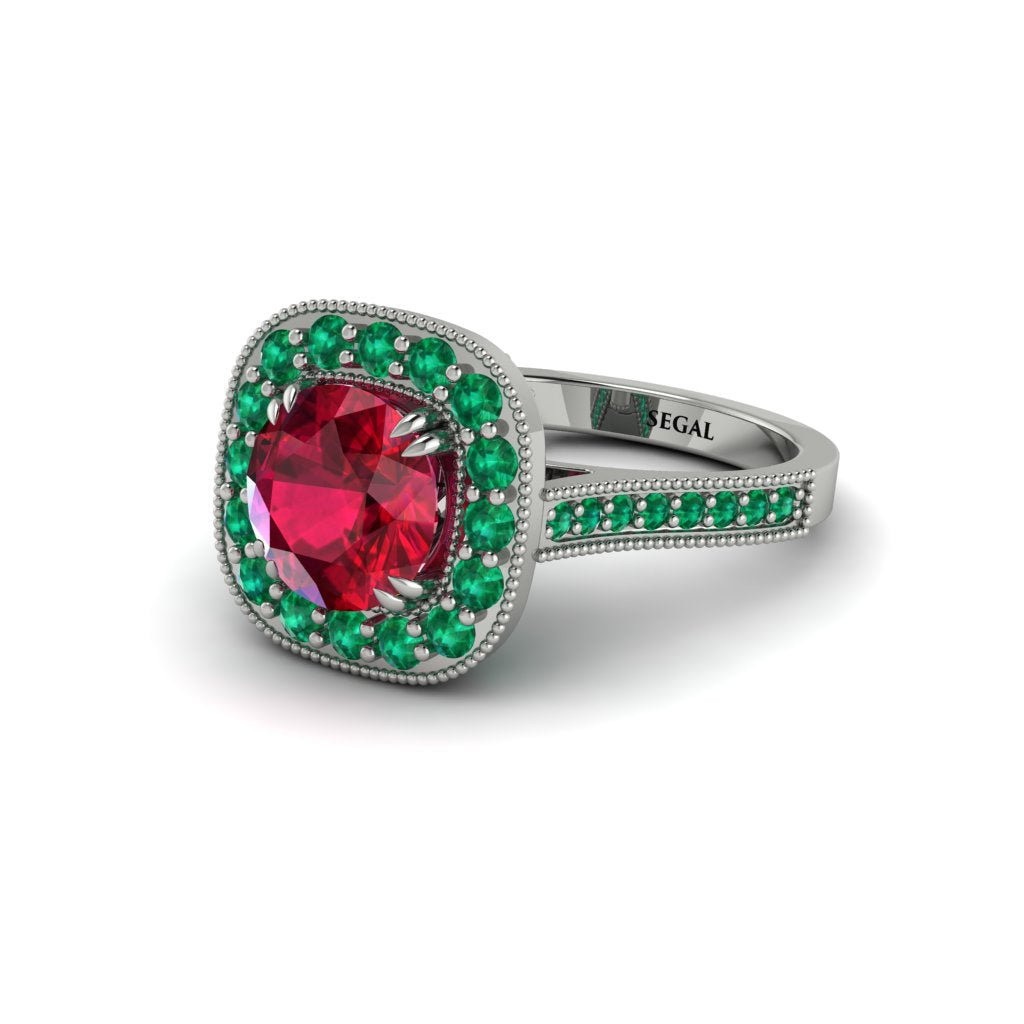 Milgrain Halo Round Ruby Engagement Ring - Odette No. 27