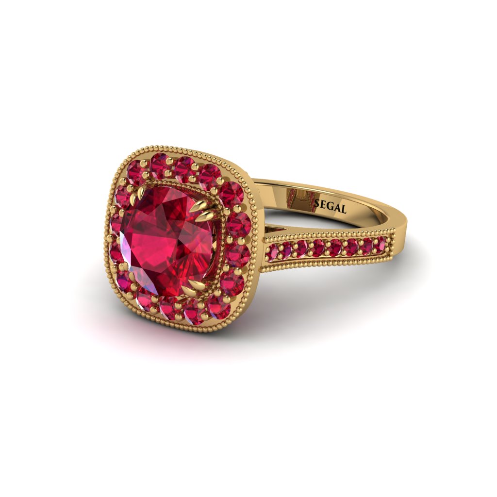 Milgrain Halo Round Ruby Engagement Ring - Odette No. 55