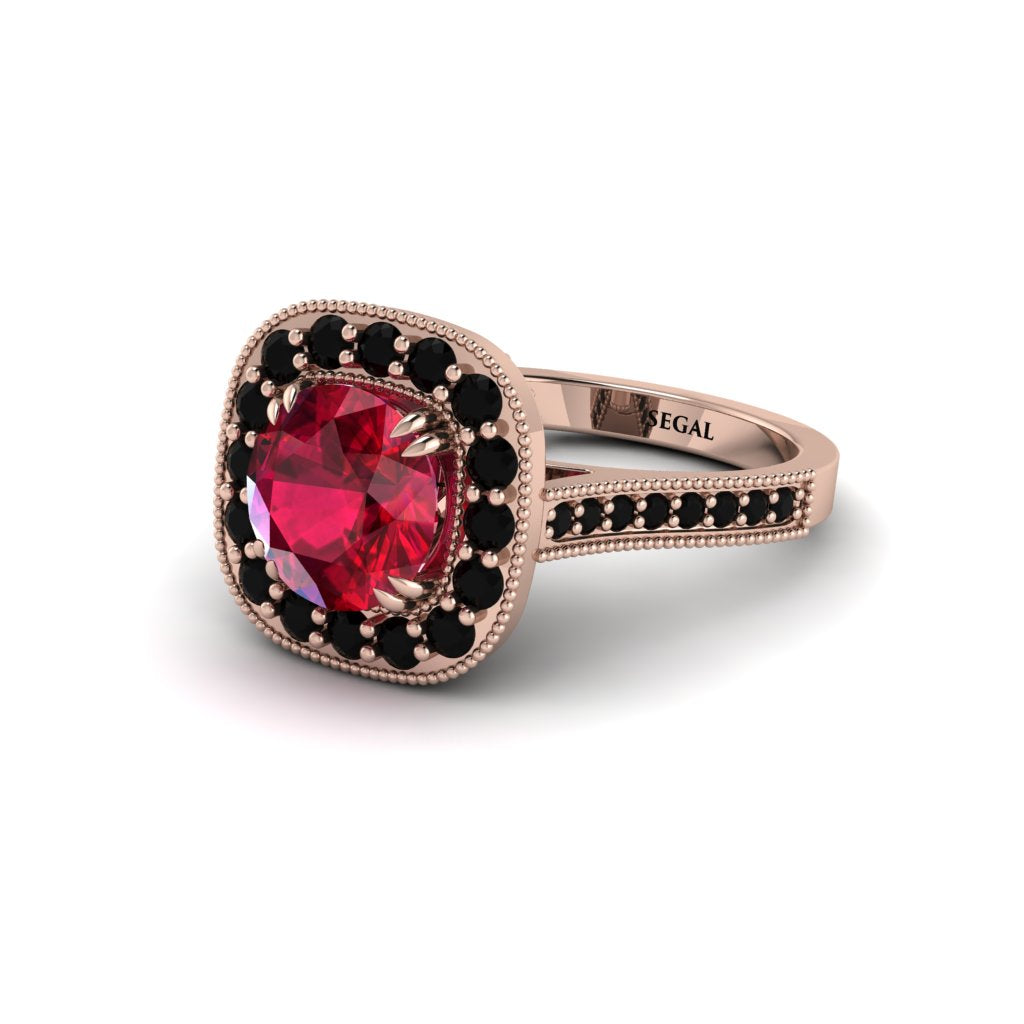 Milgrain Halo Round Ruby Engagement Ring - Odette No. 41