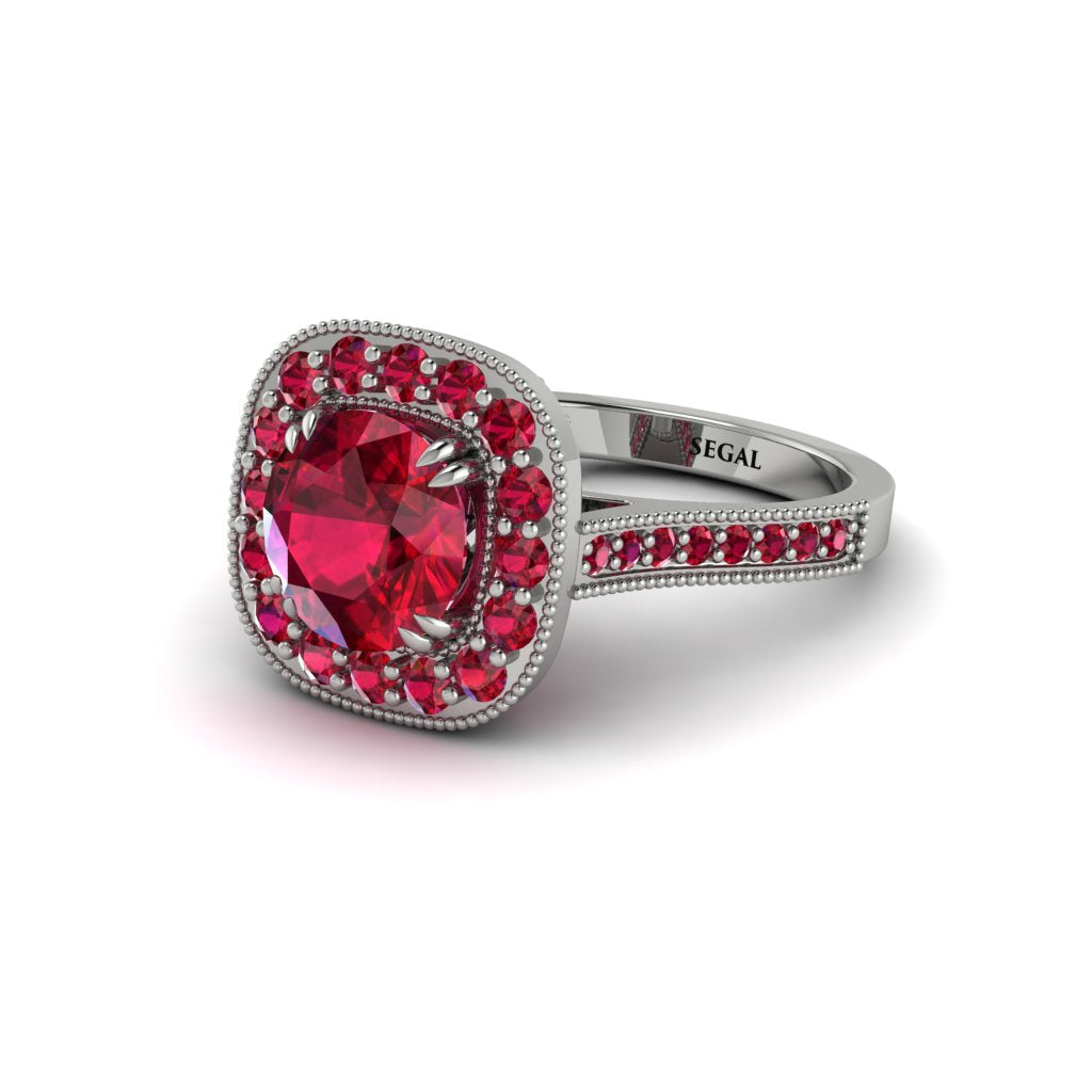 Milgrain Halo Round Ruby Engagement Ring - Odette No. 57