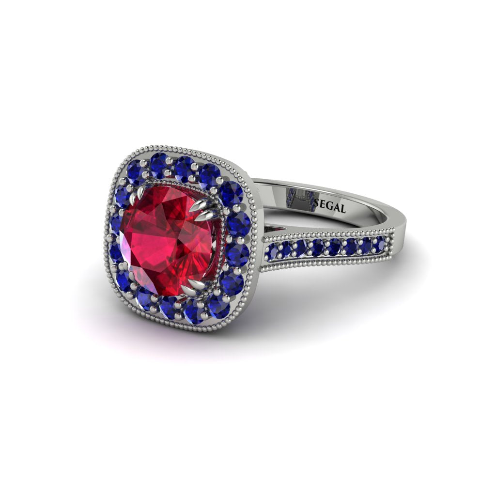 Milgrain Halo Round Ruby Engagement Ring - Odette No. 72
