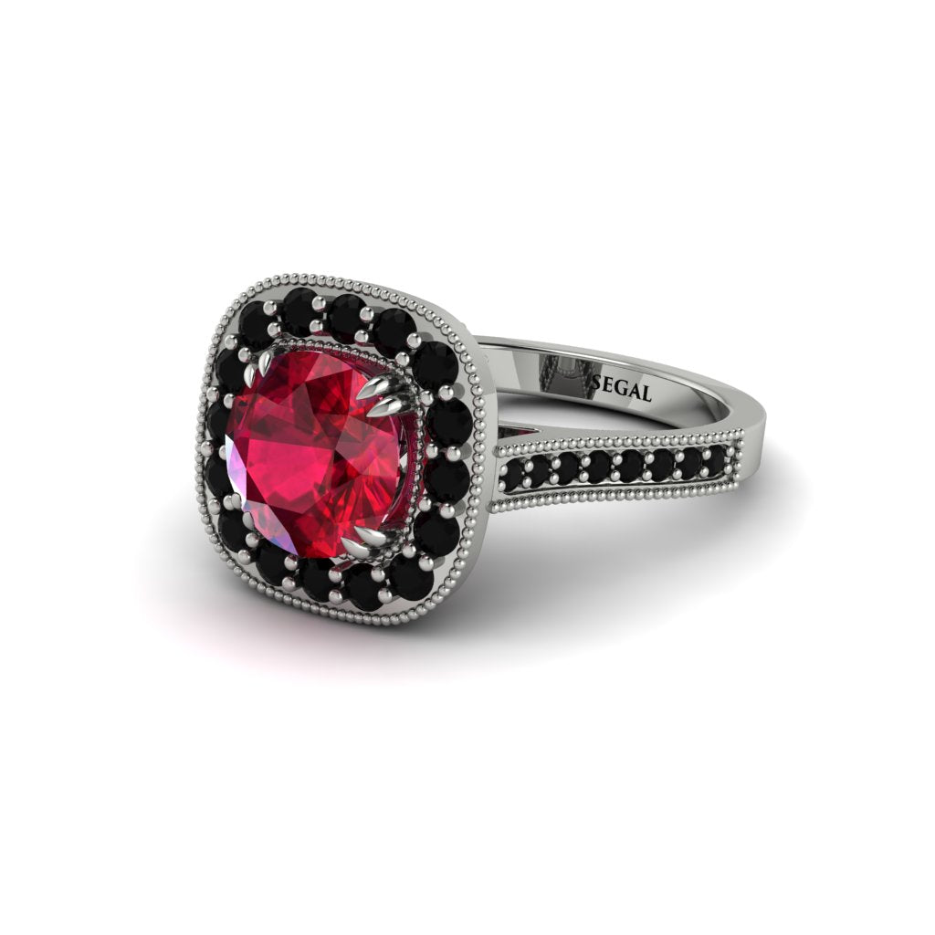 Milgrain Halo Round Ruby Engagement Ring - Odette No. 42