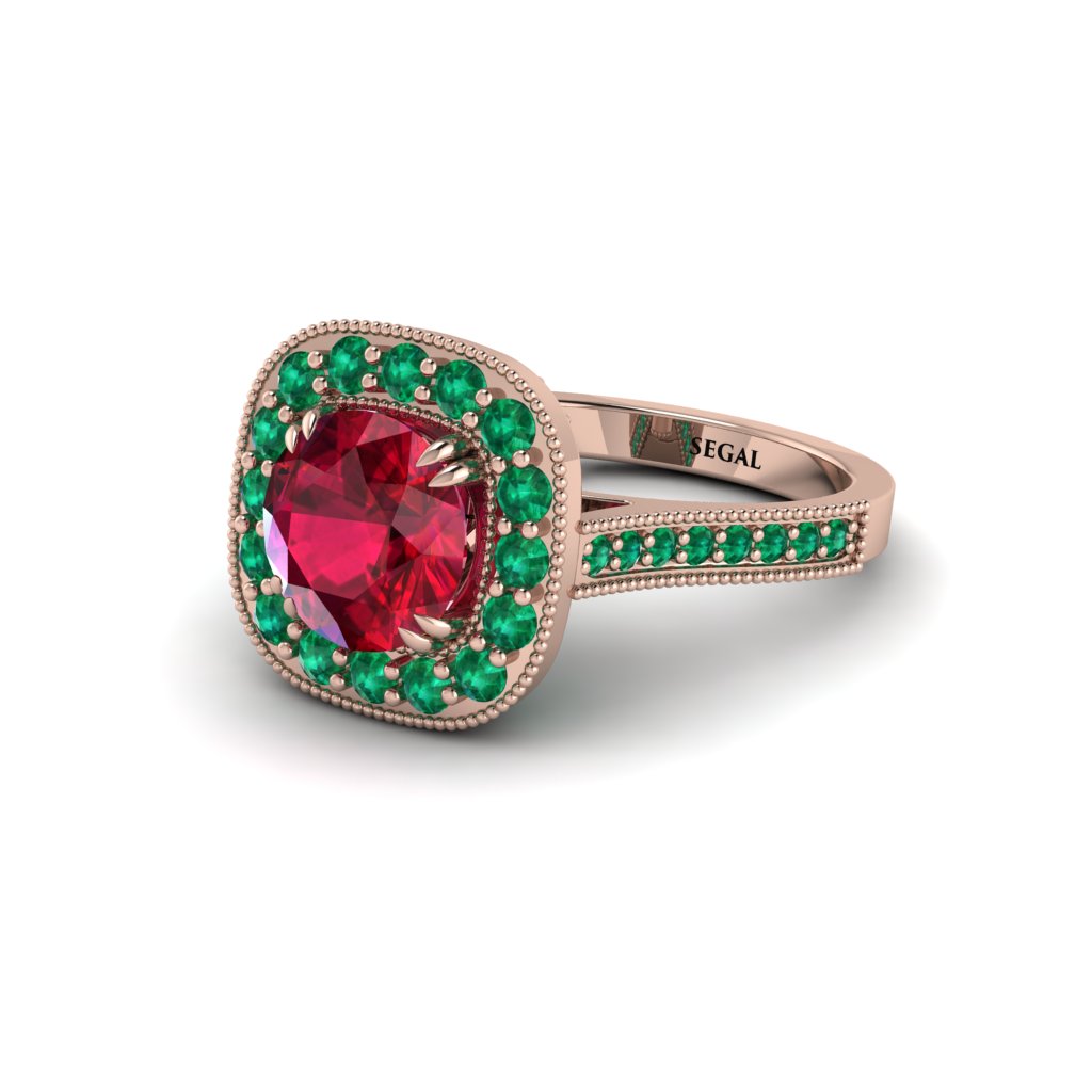 Milgrain Halo Round Ruby Engagement Ring - Odette No. 26