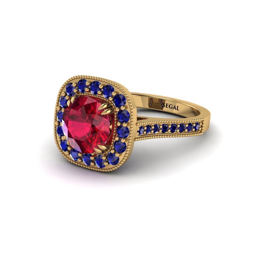 Milgrain Halo Round Ruby Engagement Ring - Odette No. 70