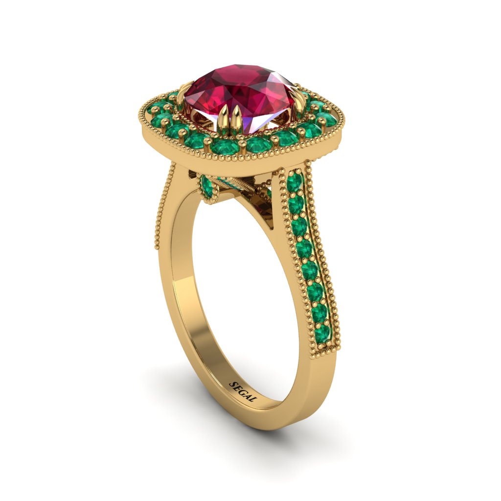 Milgrain Halo Round Ruby Engagement Ring - Odette No. 25