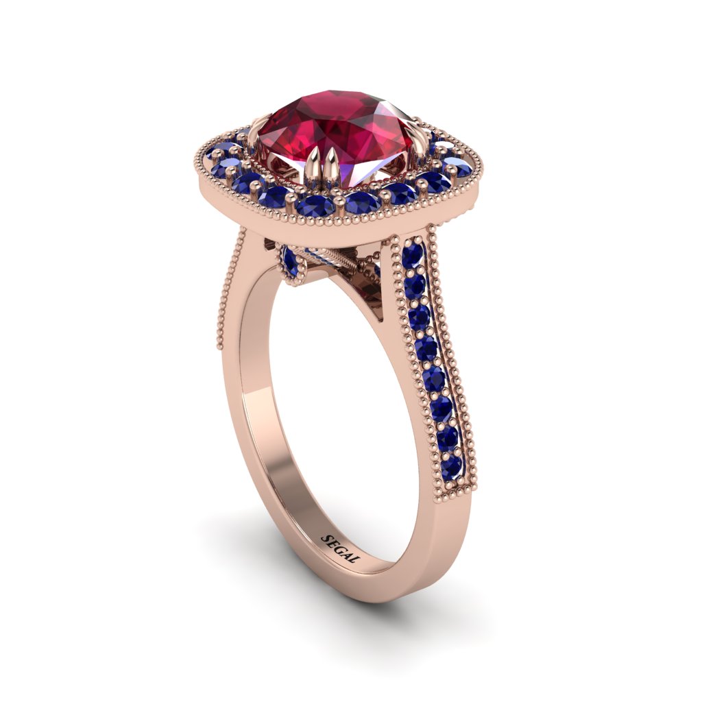 Milgrain Halo Round Ruby Engagement Ring - Odette No. 71