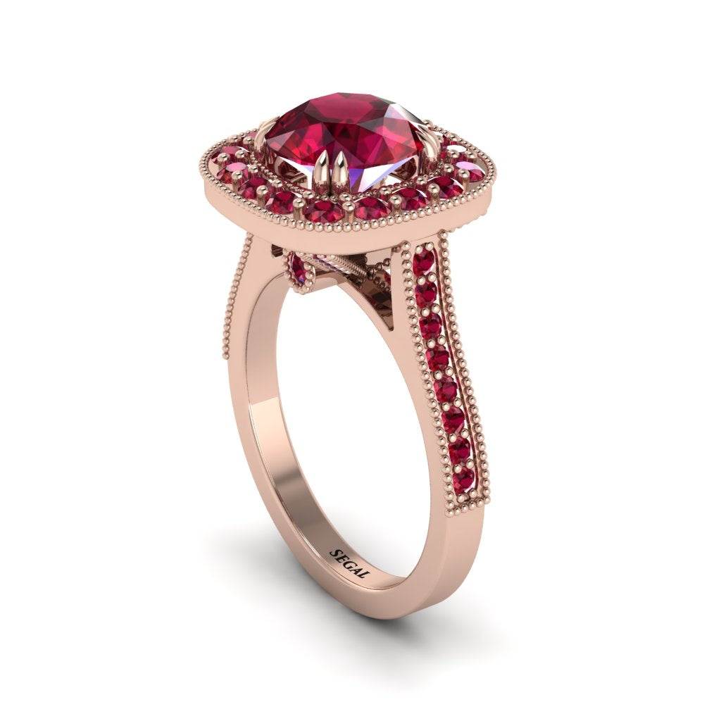 Milgrain Halo Round Ruby Engagement Ring - Odette No. 56