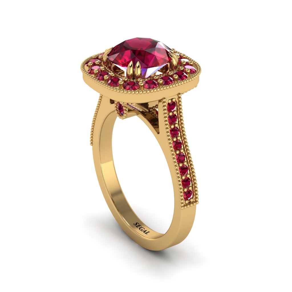 Milgrain Halo Round Ruby Engagement Ring - Odette No. 55