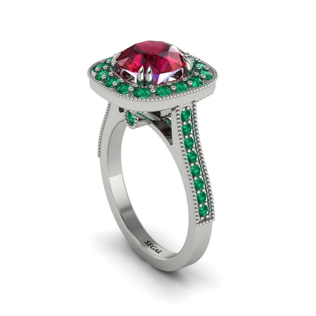 Milgrain Halo Round Ruby Engagement Ring - Odette No. 27