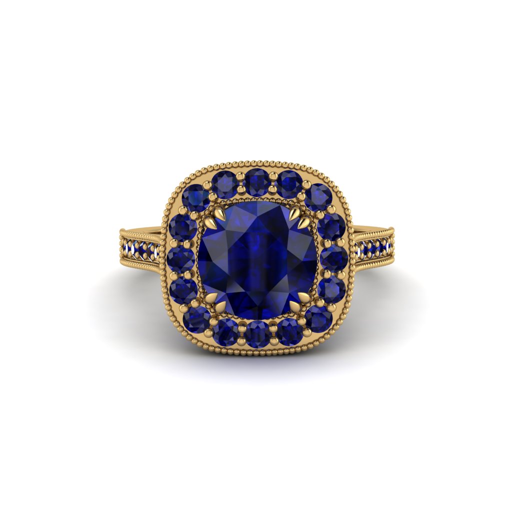 Milgrain Halo Round Sapphire Engagement Ring - Odette No. 73
