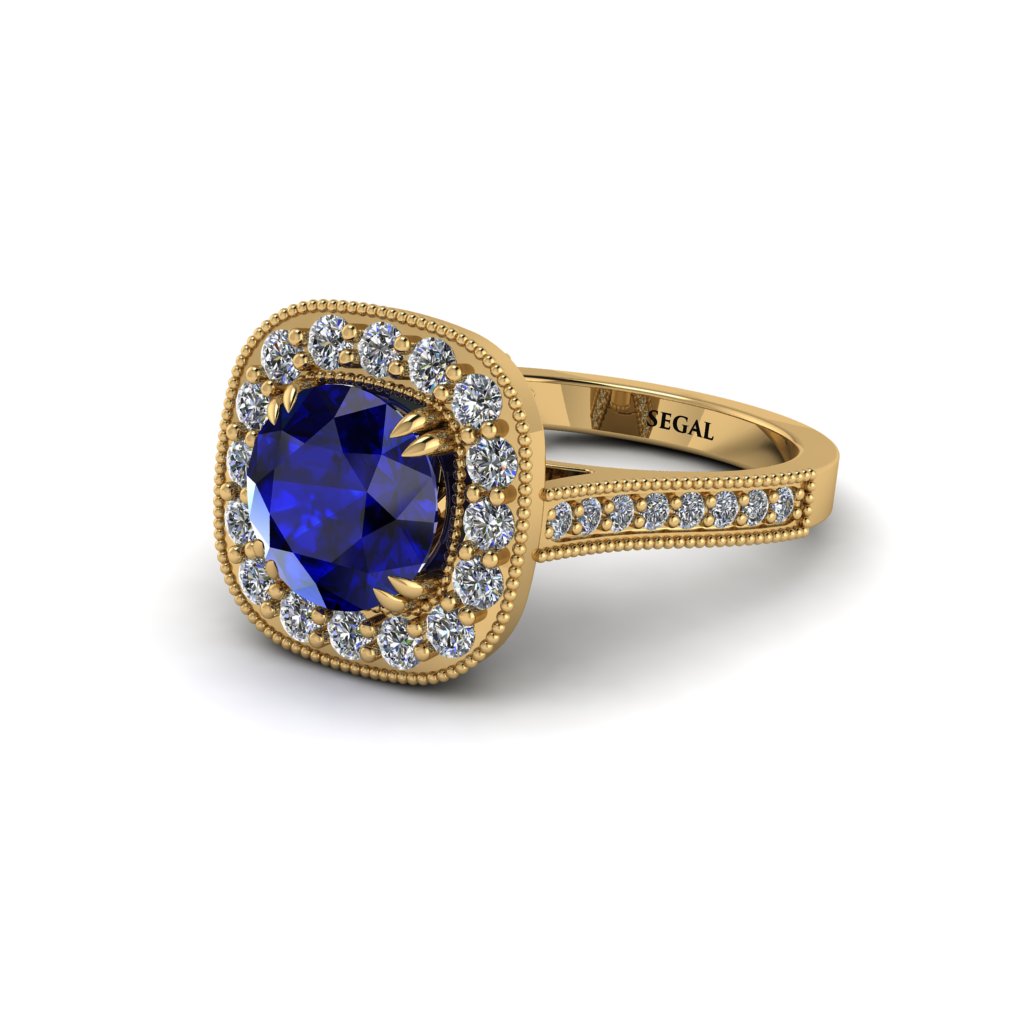 Milgrain Halo Round Sapphire Engagement Ring - Odette No. 13