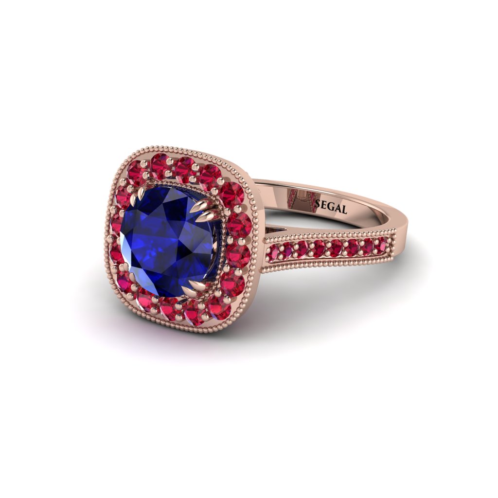 Milgrain Halo Round Sapphire Engagement Ring - Odette No. 59