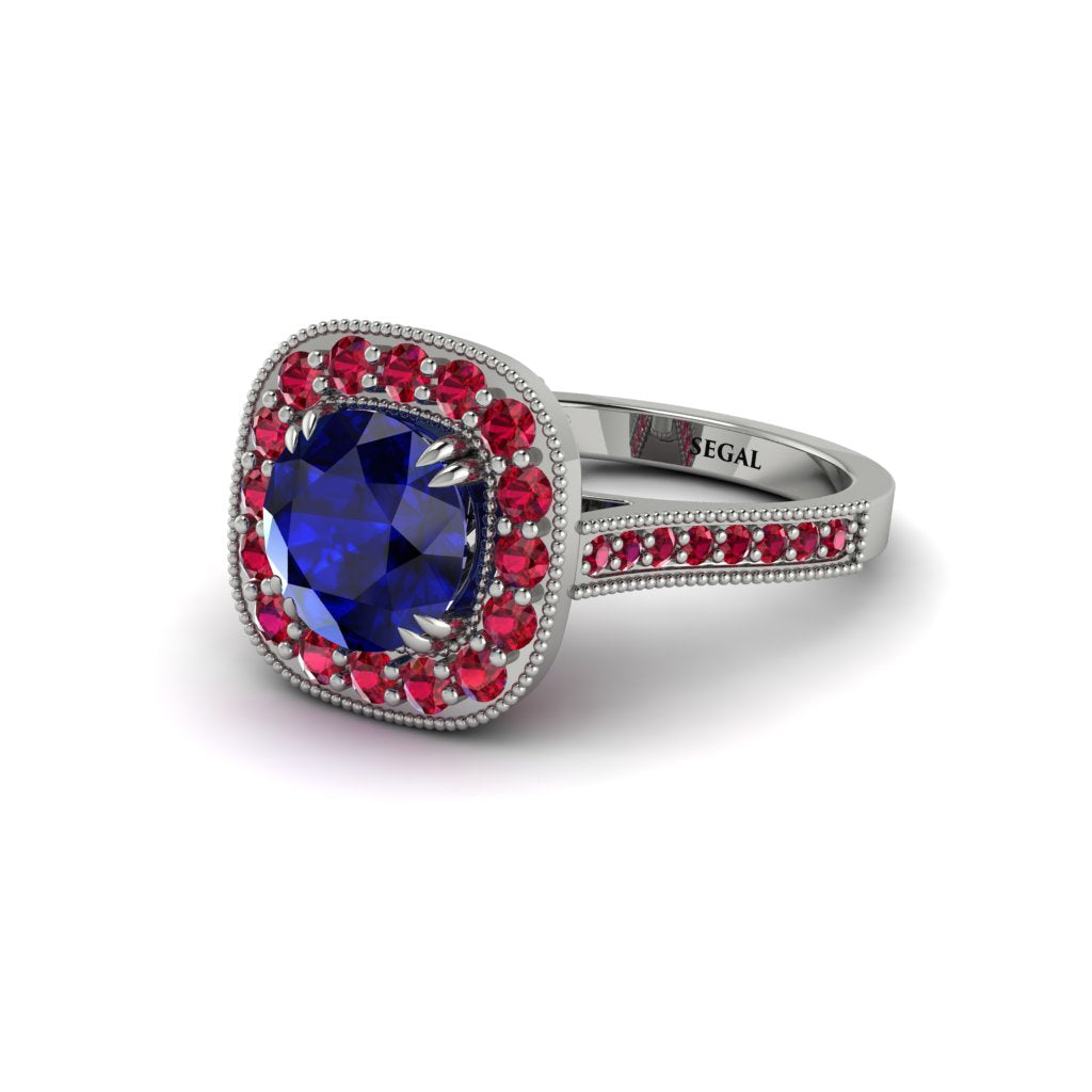 Milgrain Halo Round Sapphire Engagement Ring - Odette No. 60