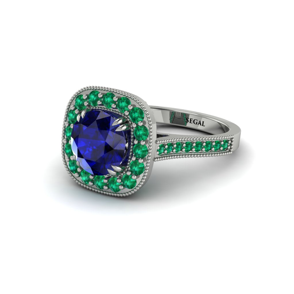 Milgrain Halo Round Sapphire Engagement Ring - Odette No. 30