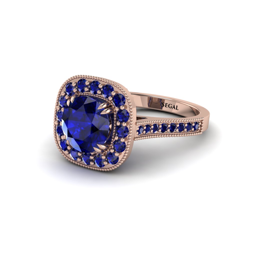 Milgrain Halo Round Sapphire Engagement Ring - Odette No. 74