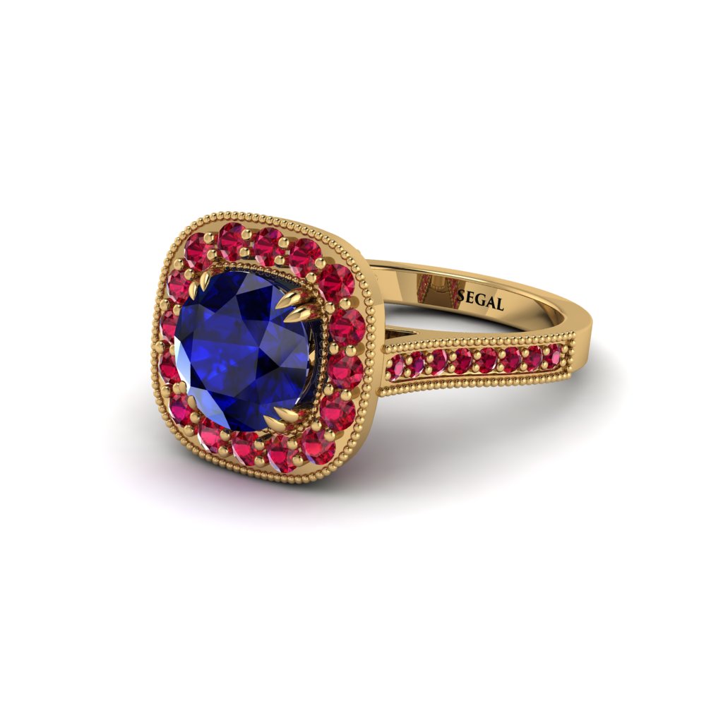 Milgrain Halo Round Sapphire Engagement Ring - Odette No. 58