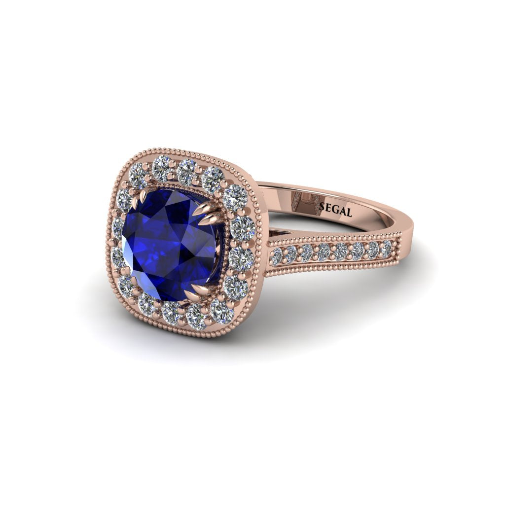 Milgrain Halo Round Sapphire Engagement Ring - Odette No. 14