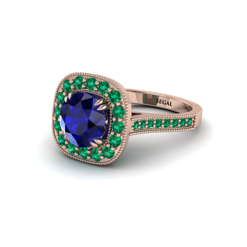 Milgrain Halo Round Sapphire Engagement Ring - Odette No. 29