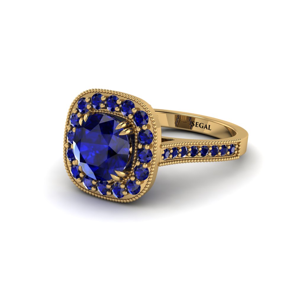 Milgrain Halo Round Sapphire Engagement Ring - Odette No. 73