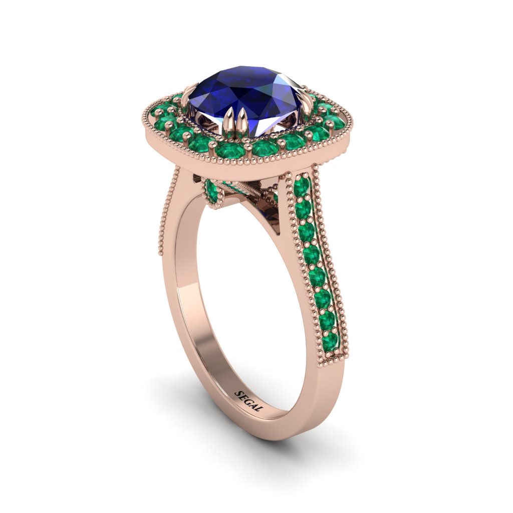 Milgrain Halo Round Sapphire Engagement Ring - Odette No. 29