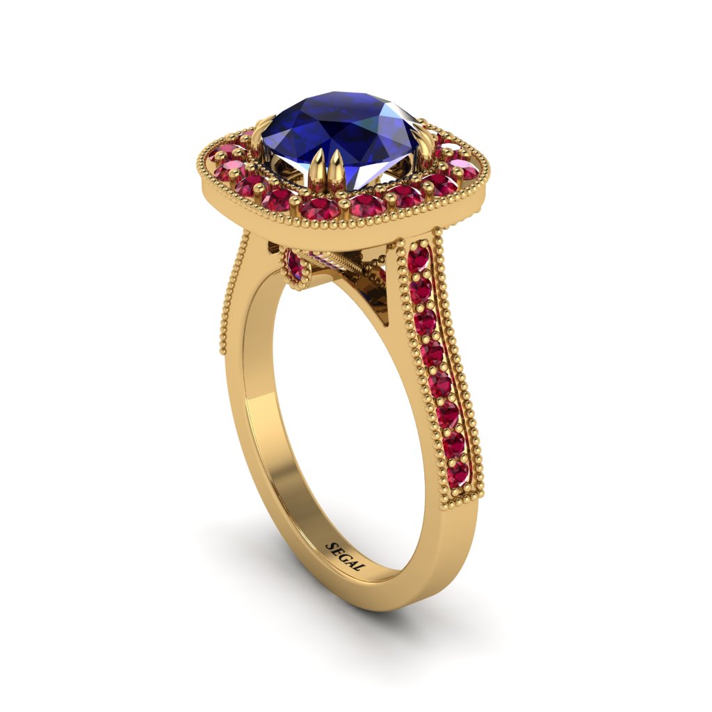Milgrain Halo Round Sapphire Engagement Ring - Odette No. 58