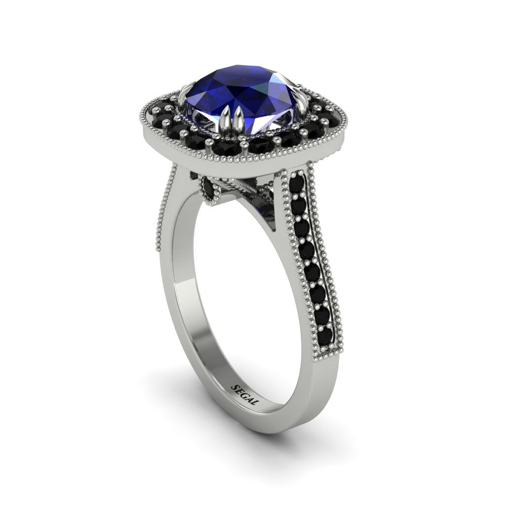 Milgrain Halo Round Sapphire Engagement Ring - Odette No. 45