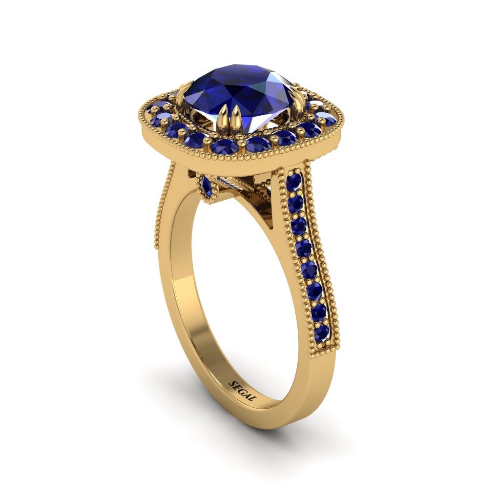 Milgrain Halo Round Sapphire Engagement Ring - Odette No. 73