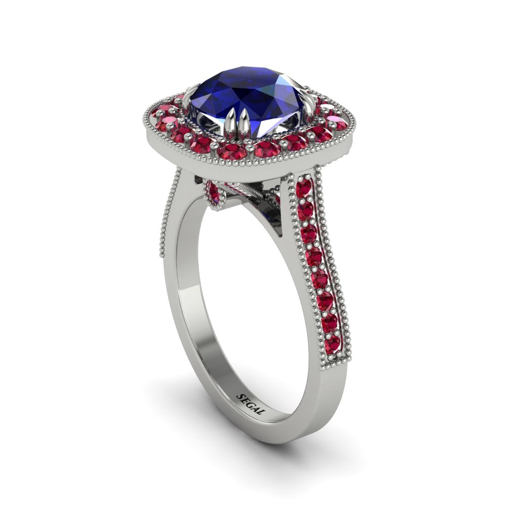 Milgrain Halo Round Sapphire Engagement Ring - Odette No. 60