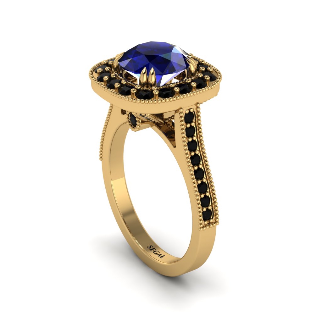 Milgrain Halo Round Sapphire Engagement Ring - Odette No. 43