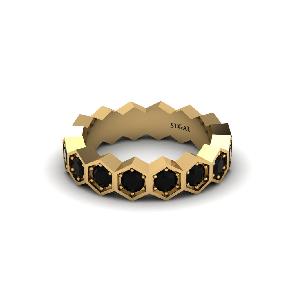 Black Diamond Modern Hexagon Wedding Band - Bianca No. 7