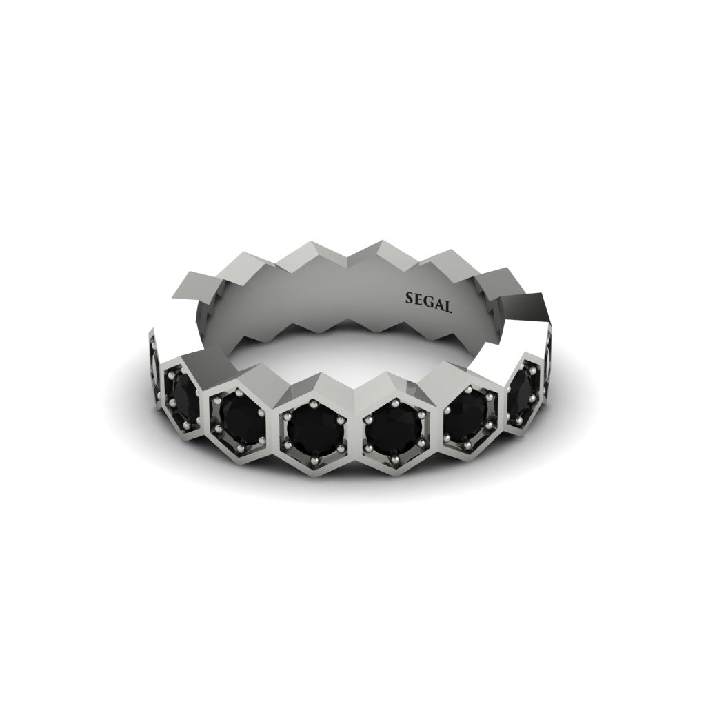 Black Diamond Modern Hexagon Wedding Band - Bianca No. 9