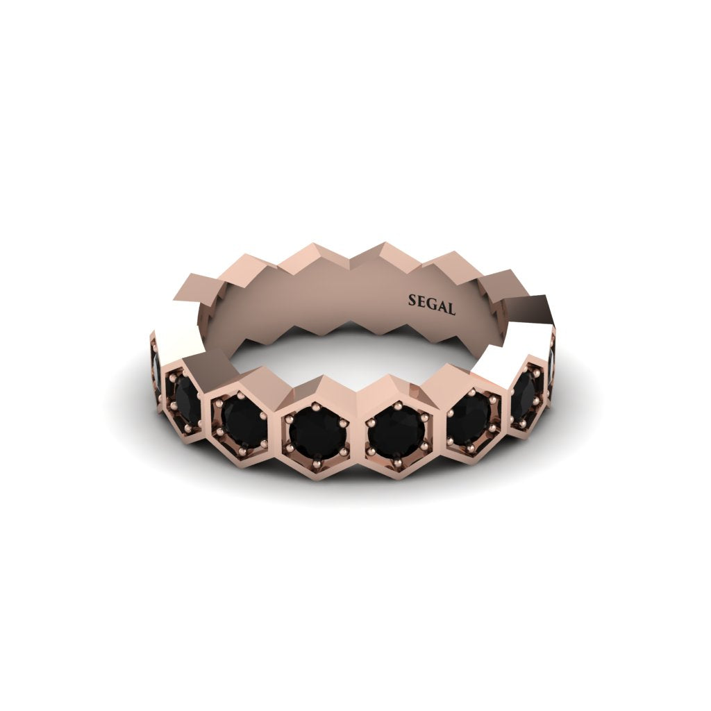Black Diamond Modern Hexagon Wedding Band - Bianca No. 8