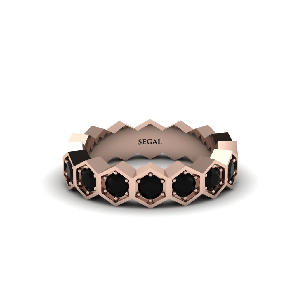 Black Diamond Modern Hexagon Wedding Band - Bianca No. 8