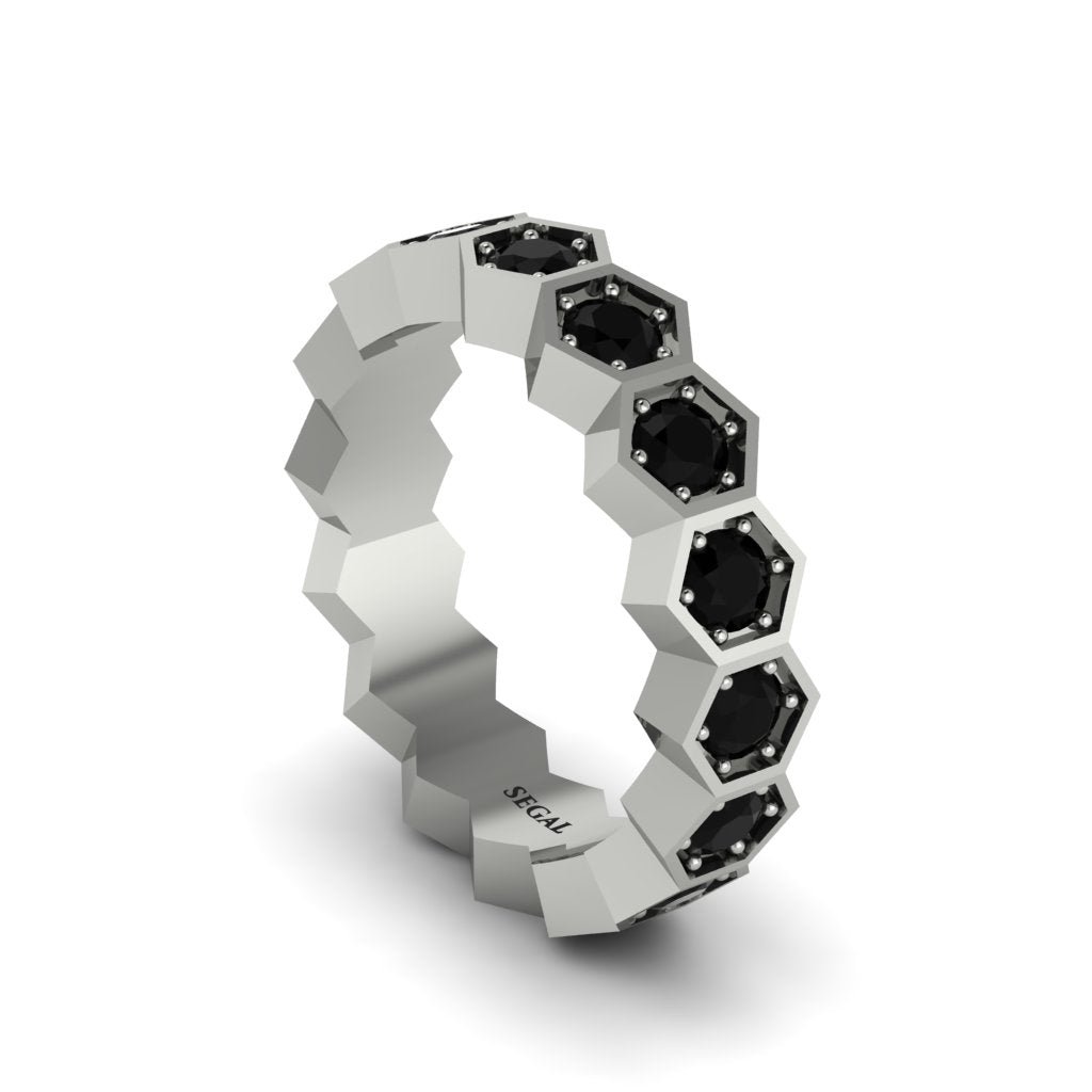 Black Diamond Modern Hexagon Wedding Band - Bianca No. 9