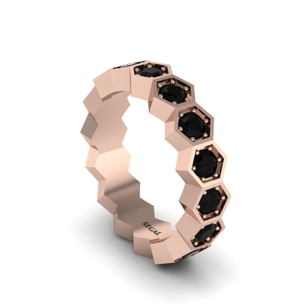 Black Diamond Modern Hexagon Wedding Band - Bianca No. 8