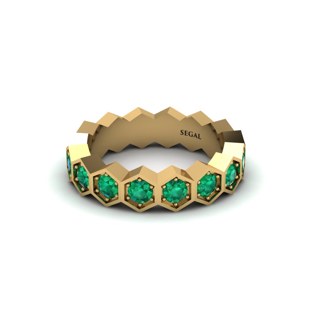 Emerald Modern Hexagon Wedding Band - Bianca No. 4