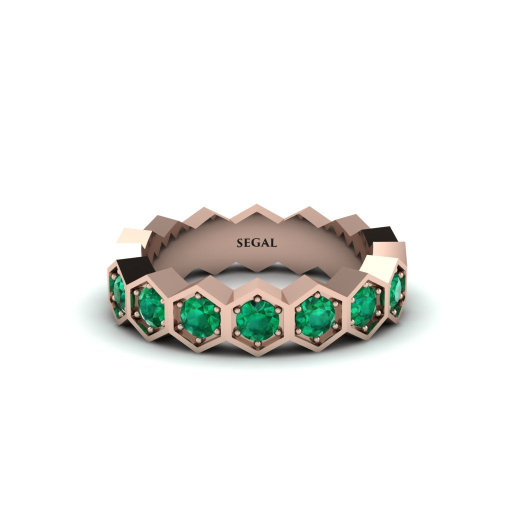 Emerald Modern Hexagon Wedding Band - Bianca No. 5