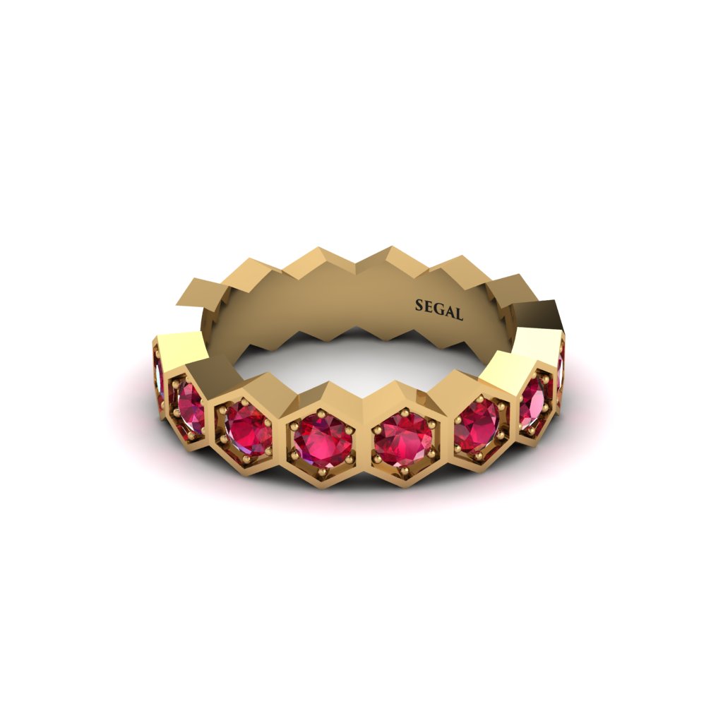 Ruby Modern Hexagon Wedding Band - Bianca No. 10