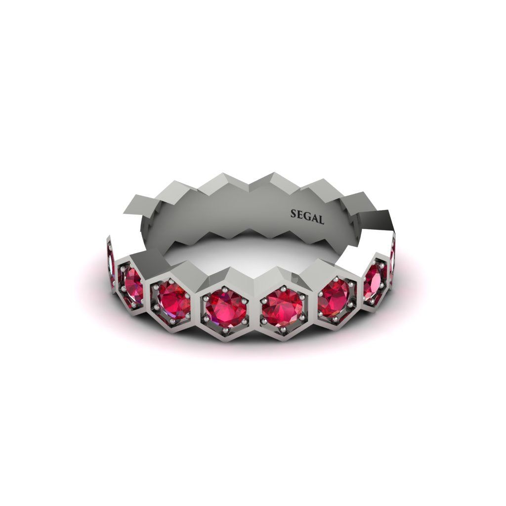 Ruby Modern Hexagon Wedding Band - Bianca No. 12