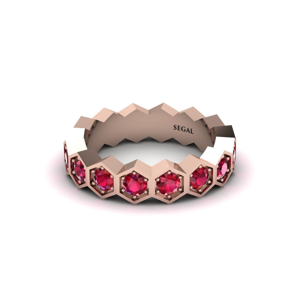 Ruby Modern Hexagon Wedding Band - Bianca No. 11