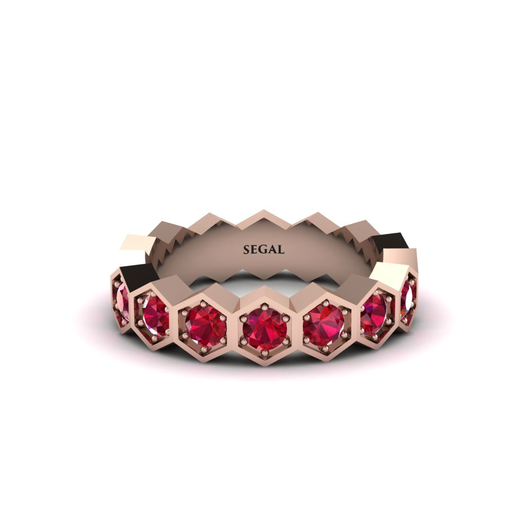 Ruby Modern Hexagon Wedding Band - Bianca No. 11