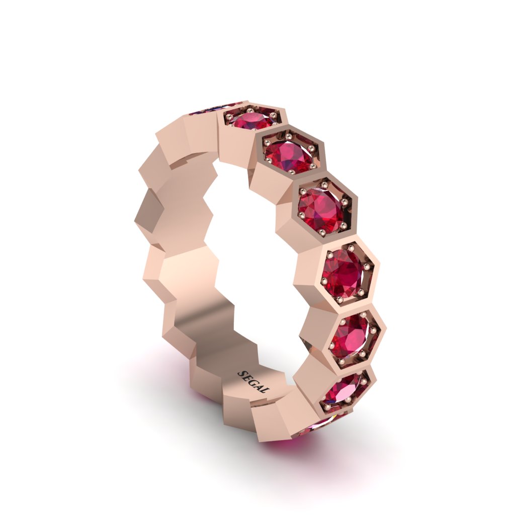 Ruby Modern Hexagon Wedding Band - Bianca No. 11