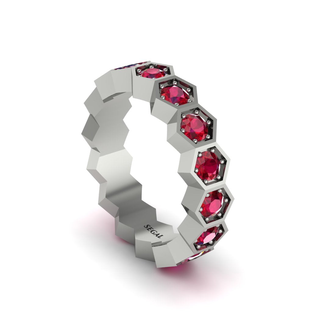Ruby Modern Hexagon Wedding Band - Bianca No. 12