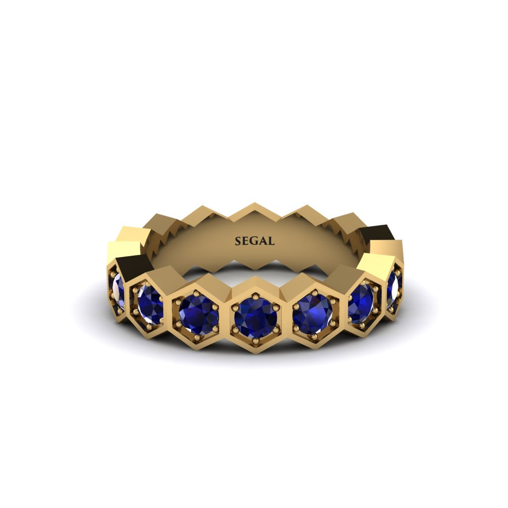 Sapphire Modern Hexagon Wedding Band - Bianca No. 13