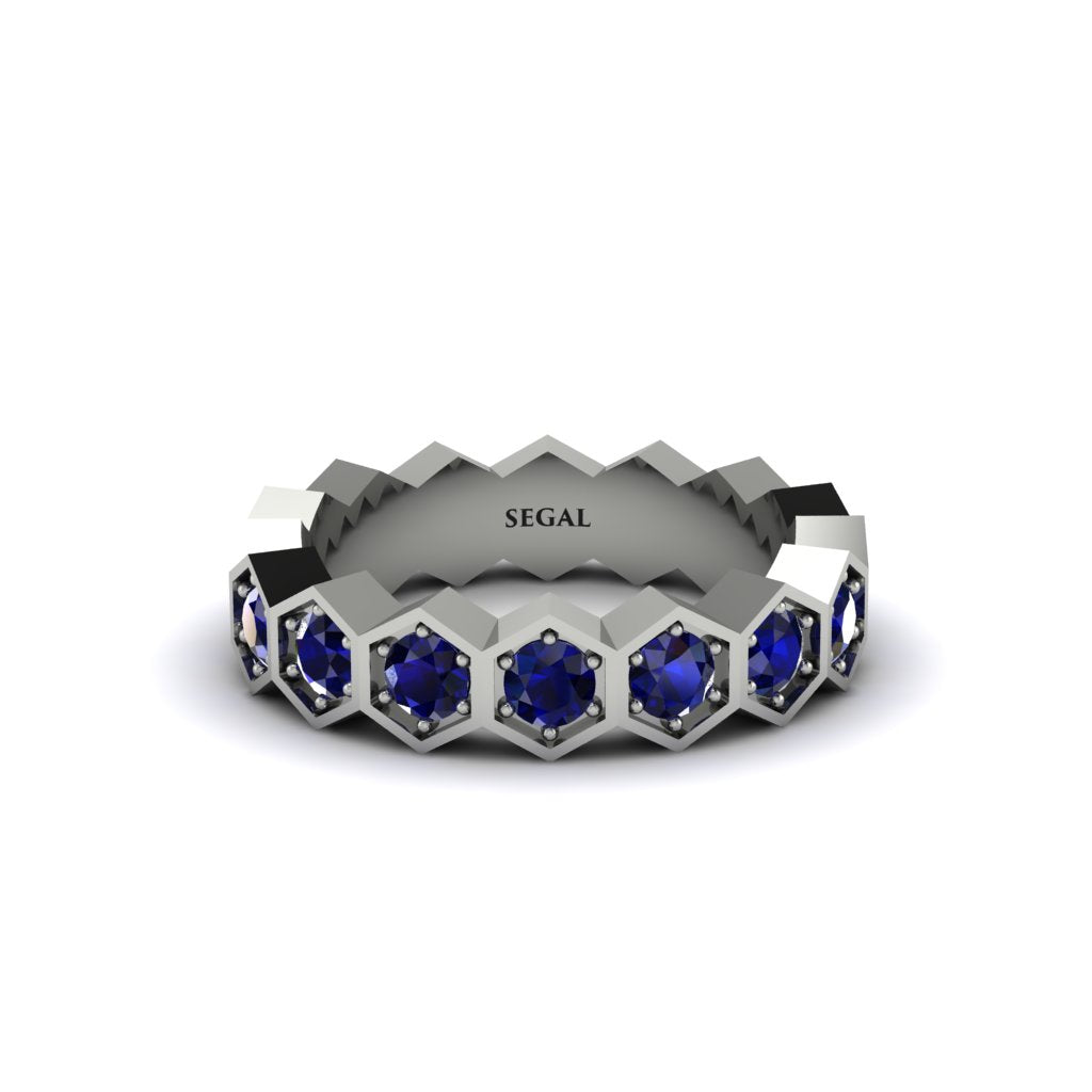 Sapphire Modern Hexagon Wedding Band - Bianca No. 15