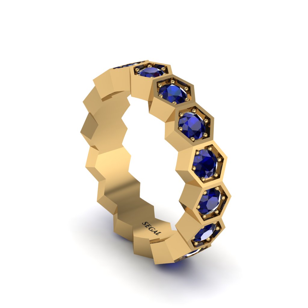 Sapphire Modern Hexagon Wedding Band - Bianca No. 13