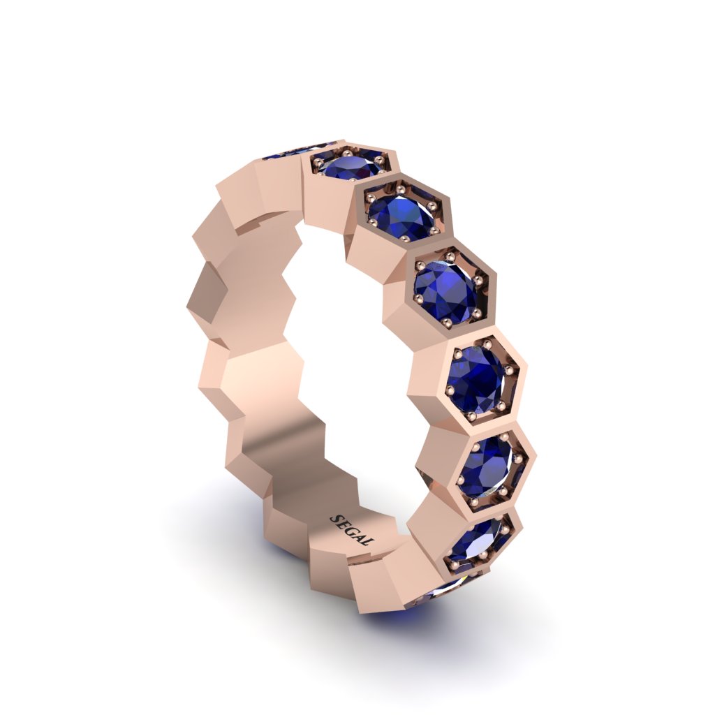 Sapphire Modern Hexagon Wedding Band - Bianca No. 14