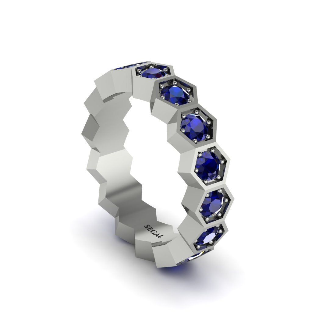 Sapphire Modern Hexagon Wedding Band - Bianca No. 15